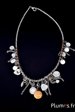 Collier multi-rangs avec breloques style bohème - env. 70 cm - argenté